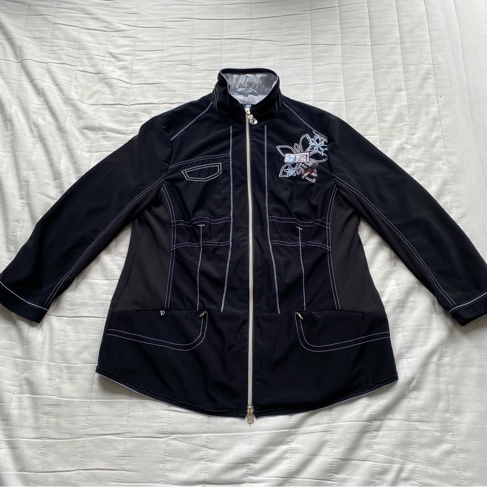 Sportalm Black Zip-Front Utility Jacket with Embroidered Detail
